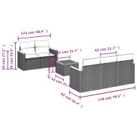 vidaXL 6-tlg. Garten-Sofagarnitur mit Kissen Schwarz Poly Rattan