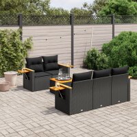 vidaXL 6-tlg. Garten-Sofagarnitur mit Kissen Schwarz Poly...