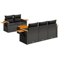 vidaXL 6-tlg. Garten-Sofagarnitur mit Kissen Schwarz Poly...