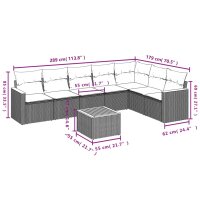 vidaXL 8-tlg. Garten-Sofagarnitur mit Kissen Grau Poly Rattan