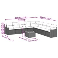 vidaXL 10-tlg. Garten-Sofagarnitur mit Kissen Grau Poly Rattan