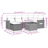 vidaXL 7-tlg. Garten-Sofagarnitur mit Kissen Schwarz Poly Rattan