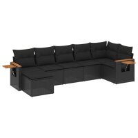 vidaXL 7-tlg. Garten-Sofagarnitur mit Kissen Schwarz Poly Rattan