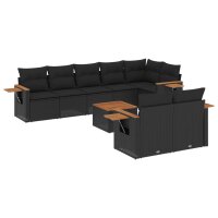 vidaXL 9-tlg. Garten-Sofagarnitur mit Kissen Schwarz Poly...