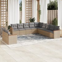 vidaXL 11-tlg. Garten-Sofagarnitur mit Kissen Beige Poly...