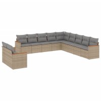 vidaXL 11-tlg. Garten-Sofagarnitur mit Kissen Beige Poly...