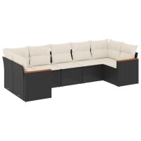 vidaXL 7-tlg. Garten-Sofagarnitur mit Kissen Schwarz Poly...