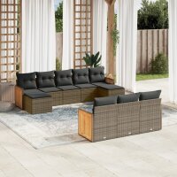 vidaXL 10-tlg. Garten-Sofagarnitur mit Kissen Grau Poly...