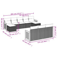 vidaXL 10-tlg. Garten-Sofagarnitur mit Kissen Grau Poly Rattan