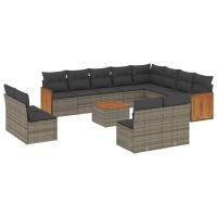 vidaXL 13-tlg. Garten-Sofagarnitur mit Kissen Grau Poly...