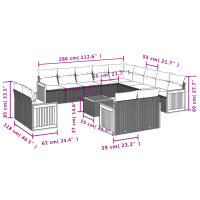 vidaXL 14-tlg. Garten-Sofagarnitur mit Kissen Schwarz Poly Rattan