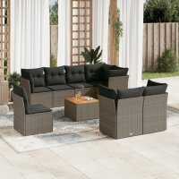 vidaXL 9-tlg. Garten-Sofagarnitur mit Kissen Grau Poly Rattan