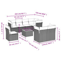 vidaXL 9-tlg. Garten-Sofagarnitur mit Kissen Grau Poly Rattan