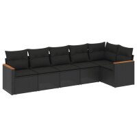 vidaXL 6-tlg. Garten-Sofagarnitur mit Kissen Schwarz Poly Rattan