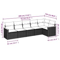 vidaXL 6-tlg. Garten-Sofagarnitur mit Kissen Schwarz Poly Rattan