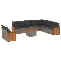 vidaXL 11-tlg. Garten-Sofagarnitur mit Kissen Grau Poly...