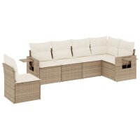 vidaXL 6-tlg. Garten-Sofagarnitur mit Kissen Beige Poly Rattan