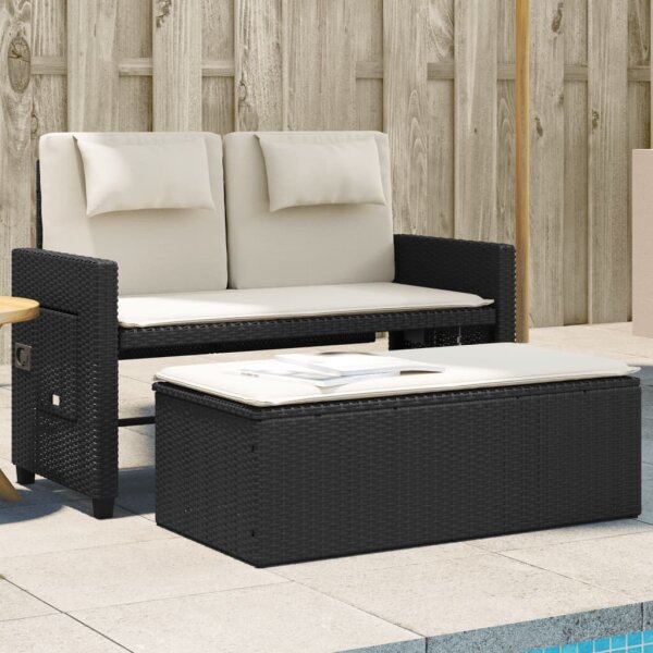 vidaXL Gartenbank Verstellbar mit Kissen Schwarz Poly Rattan