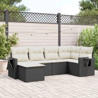 vidaXL 6-tlg. Garten-Sofagarnitur mit Kissen Schwarz Poly...