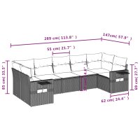 vidaXL 7-tlg. Garten-Sofagarnitur mit Kissen Grau Poly Rattan