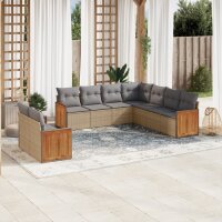 vidaXL 9-tlg. Garten-Sofagarnitur mit Kissen Beige Poly Rattan