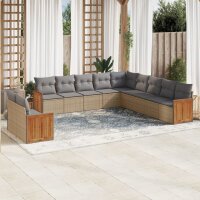 vidaXL 11-tlg. Garten-Sofagarnitur mit Kissen Beige Poly...