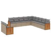 vidaXL 11-tlg. Garten-Sofagarnitur mit Kissen Beige Poly...