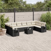 vidaXL 11-tlg. Garten-Sofagarnitur mit Kissen Schwarz Poly Rattan