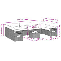 vidaXL 11-tlg. Garten-Sofagarnitur mit Kissen Schwarz Poly Rattan