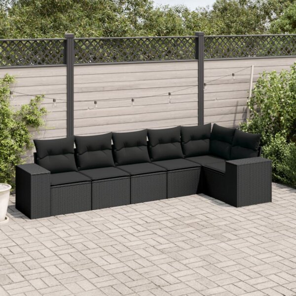 vidaXL 6-tlg. Garten-Sofagarnitur mit Kissen Schwarz Poly Rattan