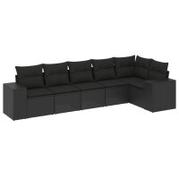 vidaXL 6-tlg. Garten-Sofagarnitur mit Kissen Schwarz Poly Rattan