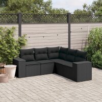 vidaXL 5-tlg. Garten-Sofagarnitur mit Kissen Schwarz Poly...