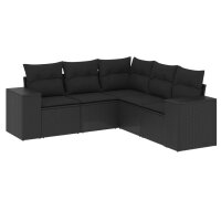 vidaXL 5-tlg. Garten-Sofagarnitur mit Kissen Schwarz Poly...