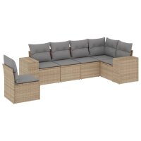 vidaXL 6-tlg. Garten-Sofagarnitur mit Kissen Beige Poly Rattan