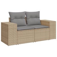 vidaXL 6-tlg. Garten-Sofagarnitur mit Kissen Beige Poly Rattan