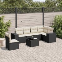 vidaXL 7-tlg. Garten-Sofagarnitur mit Kissen Schwarz Poly Rattan