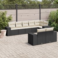 vidaXL 8-tlg. Garten-Sofagarnitur mit Kissen Schwarz Poly Rattan