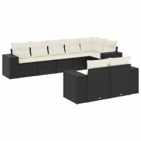 vidaXL 8-tlg. Garten-Sofagarnitur mit Kissen Schwarz Poly Rattan