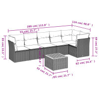 vidaXL 7-tlg. Garten-Sofagarnitur mit Kissen Grau Poly Rattan