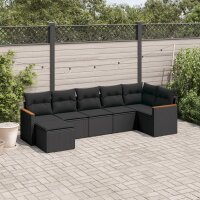 vidaXL 7-tlg. Garten-Sofagarnitur mit Kissen Schwarz Poly...