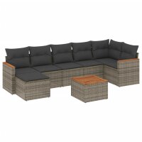 vidaXL 8-tlg. Garten-Sofagarnitur mit Kissen Grau Poly Rattan