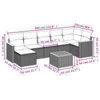 vidaXL 8-tlg. Garten-Sofagarnitur mit Kissen Grau Poly Rattan