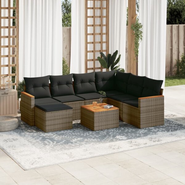 vidaXL 8-tlg. Garten-Sofagarnitur mit Kissen Grau Poly Rattan