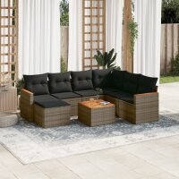 vidaXL 8-tlg. Garten-Sofagarnitur mit Kissen Grau Poly Rattan