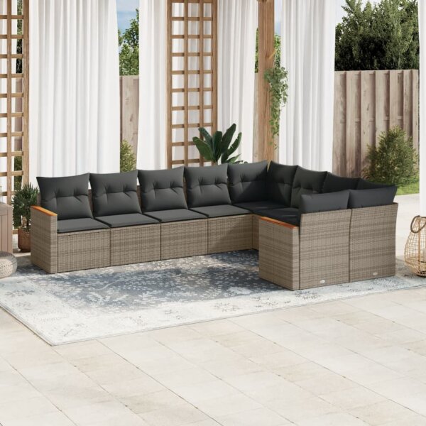 vidaXL 9-tlg. Garten-Sofagarnitur mit Kissen Grau Poly Rattan