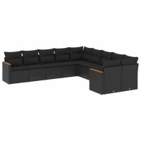 vidaXL 10-tlg. Garten-Sofagarnitur mit Kissen Schwarz Poly Rattan