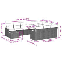 vidaXL 11-tlg. Garten-Sofagarnitur mit Kissen Schwarz Poly Rattan