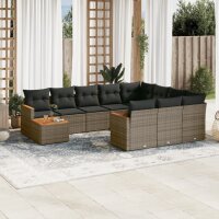 vidaXL 11-tlg. Garten-Sofagarnitur mit Kissen Grau Poly...