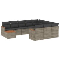 vidaXL 11-tlg. Garten-Sofagarnitur mit Kissen Grau Poly...