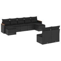 vidaXL 9-tlg. Garten-Sofagarnitur mit Kissen Schwarz Poly Rattan